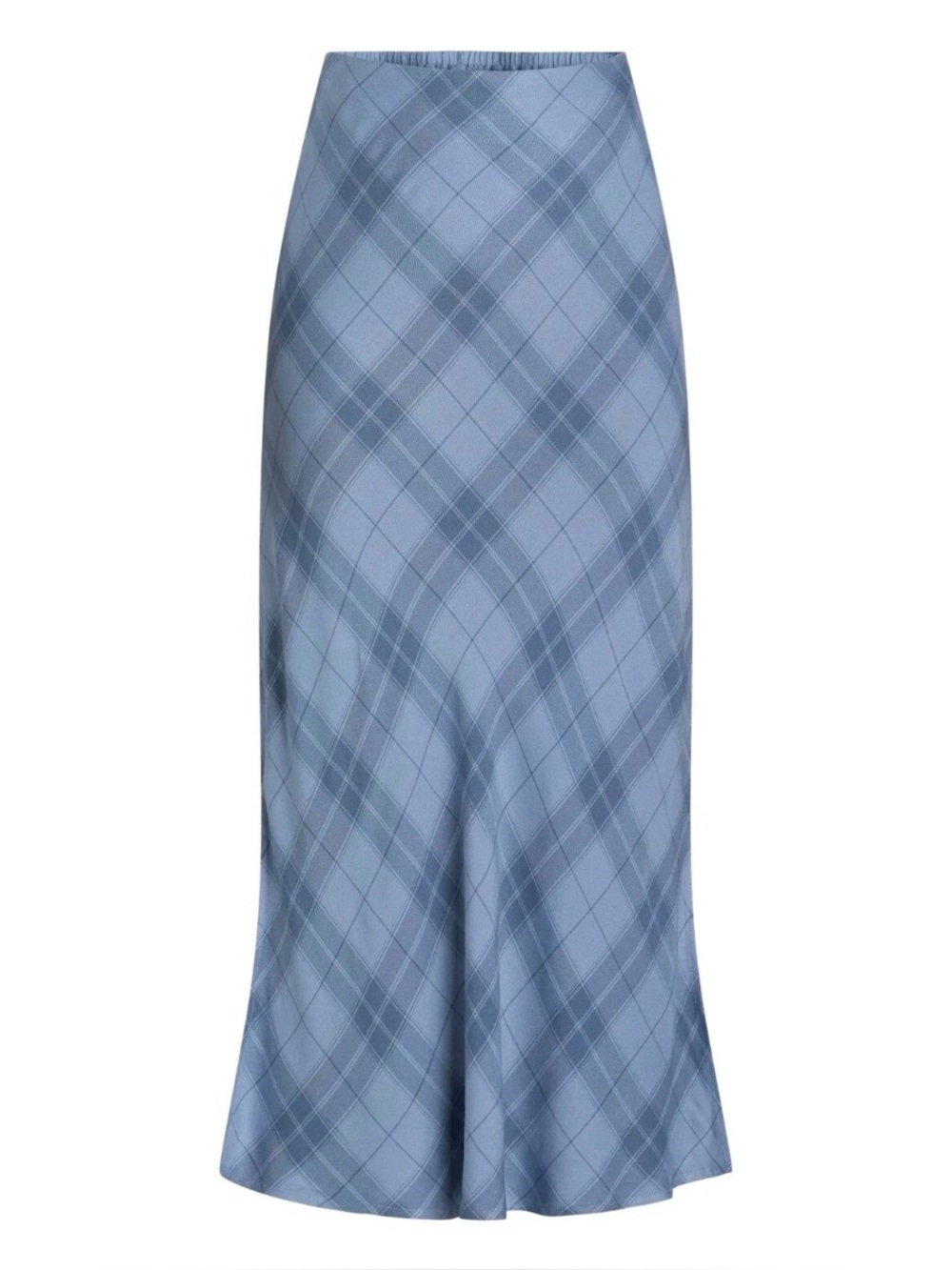 NWT Time and Tru Women's Satin Maxi Slip Skirt, Blue Plaid Size M(8-10)